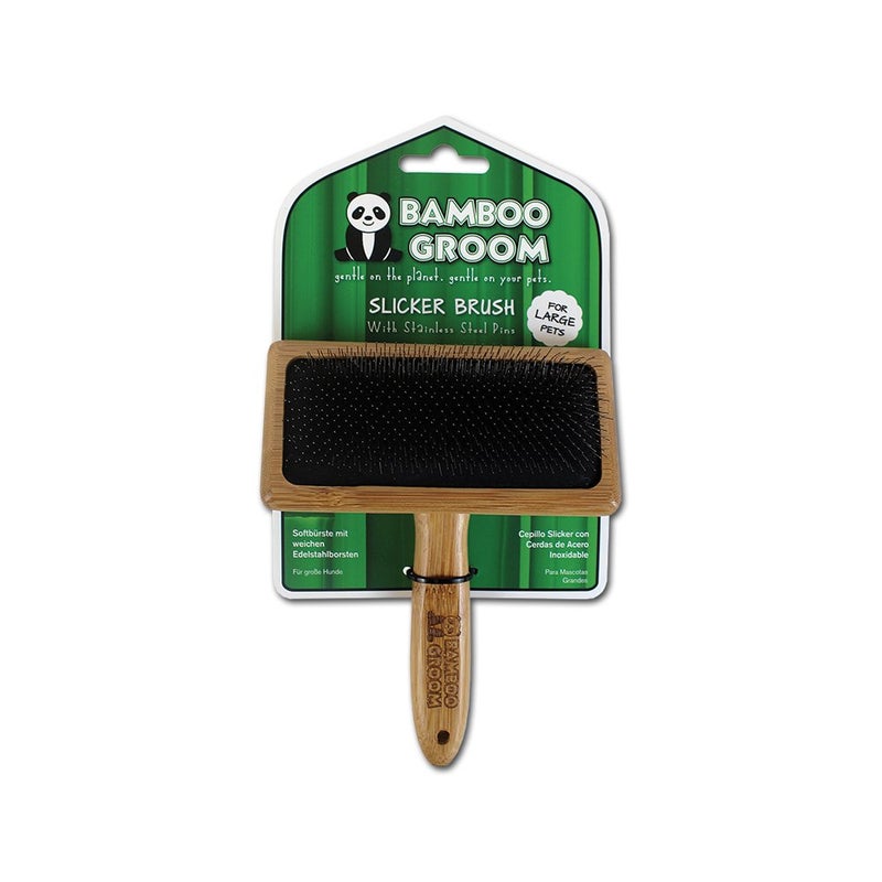 Alcott Bamboo Groom Slicker Brush with Stainless Steel Pins for Pets, Large, Brown - Image 4